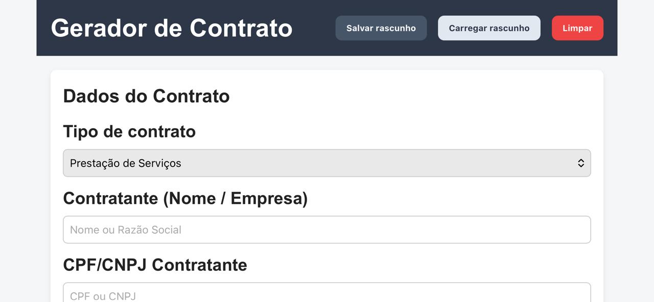 Interface do Gerador de Contrato